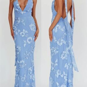 Elegant Blue Floral Maxi Dress